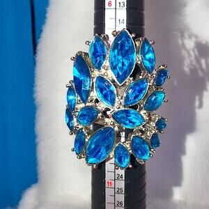 Turquoise Rhinestone Cocktail Watchband Ring Size 8.5!